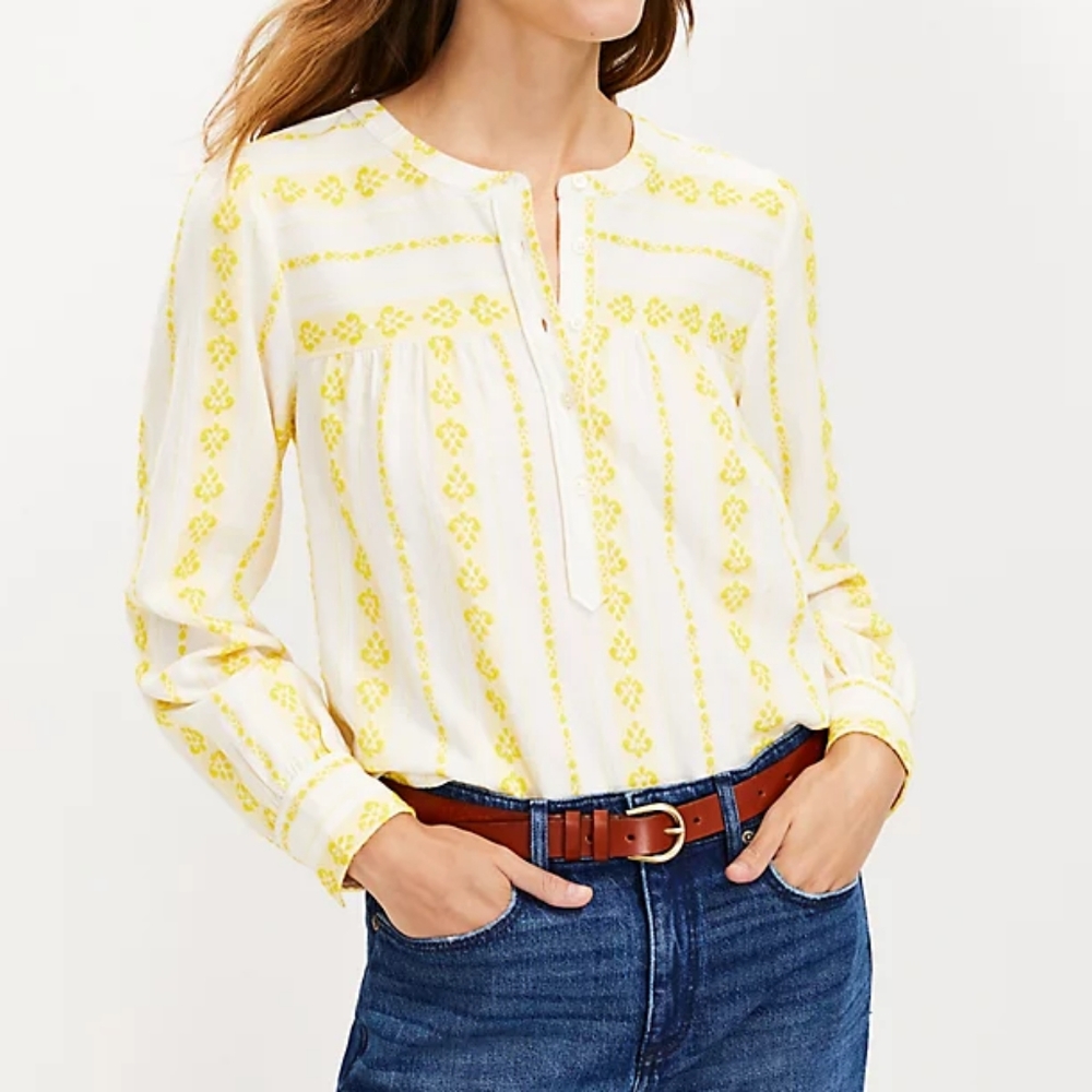 NWT Loft Striped Henley Blouse